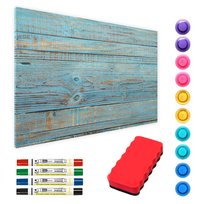 Tablica magnetyczna metalowa 90x60cm NIEBIESKA DESKA RETRO VINTAGE MetalBoards blacha z nadrukiem na wszystkie rodzaje magnesów + zestaw akcesoriów 