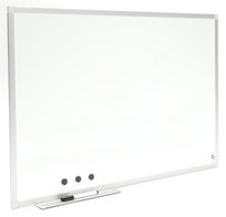 Tablica magnetyczna suchościeralna biała 60x45 cm Szkolna Biurowa Edukacyjna w ramie aluminiowej w zestawie z półką, 3 magnesami i pisakiem w kolorze czarnym - lekka i cienka