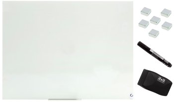 Tablica magnetyczna suchościeralna szklana ozdobna BIAŁA SUPERWHITE 100x100 cm + magnesy, półka, marker oraz czyścik - 2X3