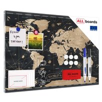 Tablica na magnesy METALboards, czarna mapa świata 60x40 cm