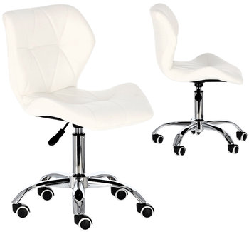 Taboret kosmetyczny z oparciem fryzjerski fotel biały obrotowy elegancki do salonu curved ergonomiczny - ENZO