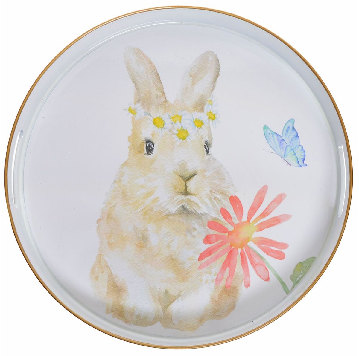 Zdjęcia - Taca  dekoracyjna okrągła biała z królikiem 33 cm