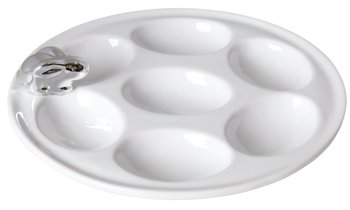 Talerz na jajka, biały, srebrny królik, 18,5cm - Ewax