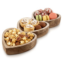 Talerz na przekąski drewniany dzielony serce MANGO 40x16 cm