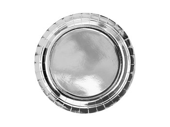 Talerzyki okrągłe, srebrny, 23 cm, 6 sztuk - PartyDeco