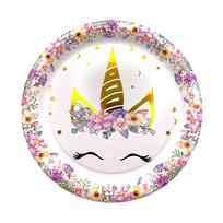 Talerzyki papierowe 23 cm jednorożec kwiatki 10 szt