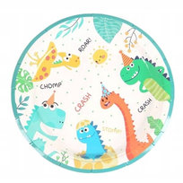 Talerzyki papierowe DINOZAURY 18cm urodzinowe 6szt