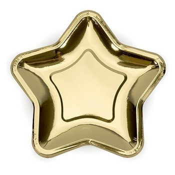 Talerzyki papierowe, gwiazdka złote, 18cm, 6szt - NiebieskiStolik