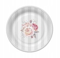 TALERZYKI PAPIEROWE NA TORT URODZINY DEKORACJA PASTELE KWIATY RÓŻA 8x