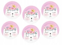 TALERZYKI PAPIEROWE URODZINY KOT KORONA RÓŻOWY 6x