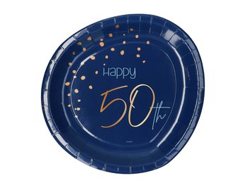 Talerzyki urodzinowe granatowe Happy 50th - 23 cm - 8 szt. - Folat