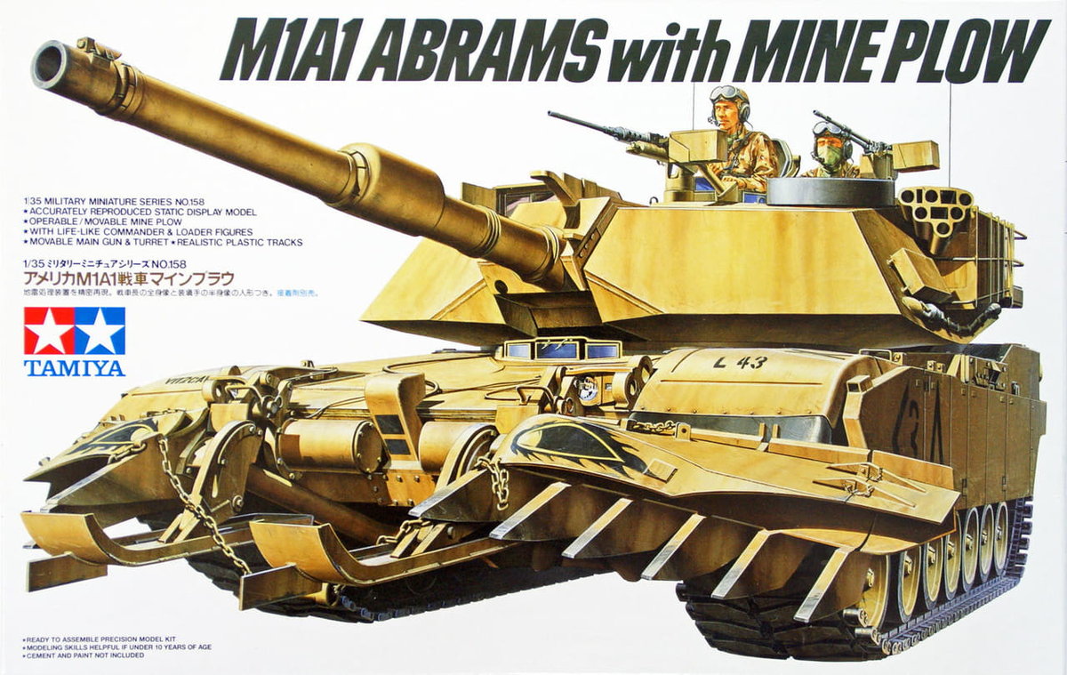 Фото - Збірна модель TAMIYA 35158 1:35 U.S. M1A1 Abrams With Mine Plow 