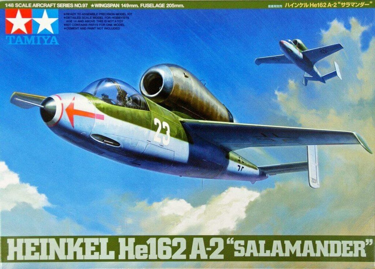 Фото - Збірна модель TAMIYA 61097 1:48 Heinkel He162 A-2 'Salamander' 