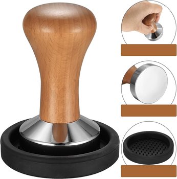 Tamper do kawy 51 mm ubijak z matą podstawką drewno stal wytrzymały solidny - Inny producent