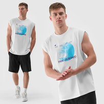 Tank Top Męski 4F Oversize Z Nadrukiem Koszulka Biała 4FRSS24TSLEM148 XL 4F
