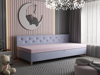 Tapczan 90cm łóżko dziecięce tapicerowane pikowane materac pojemnik