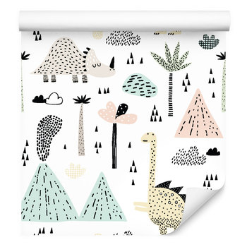 Tapeta dla chłopca, dinozaury, góry, palmy, chmury - Muralo