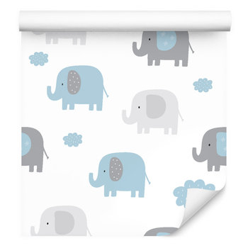 Tapeta dla chłopca, pastelowe słonie chmury kropki - Muralo