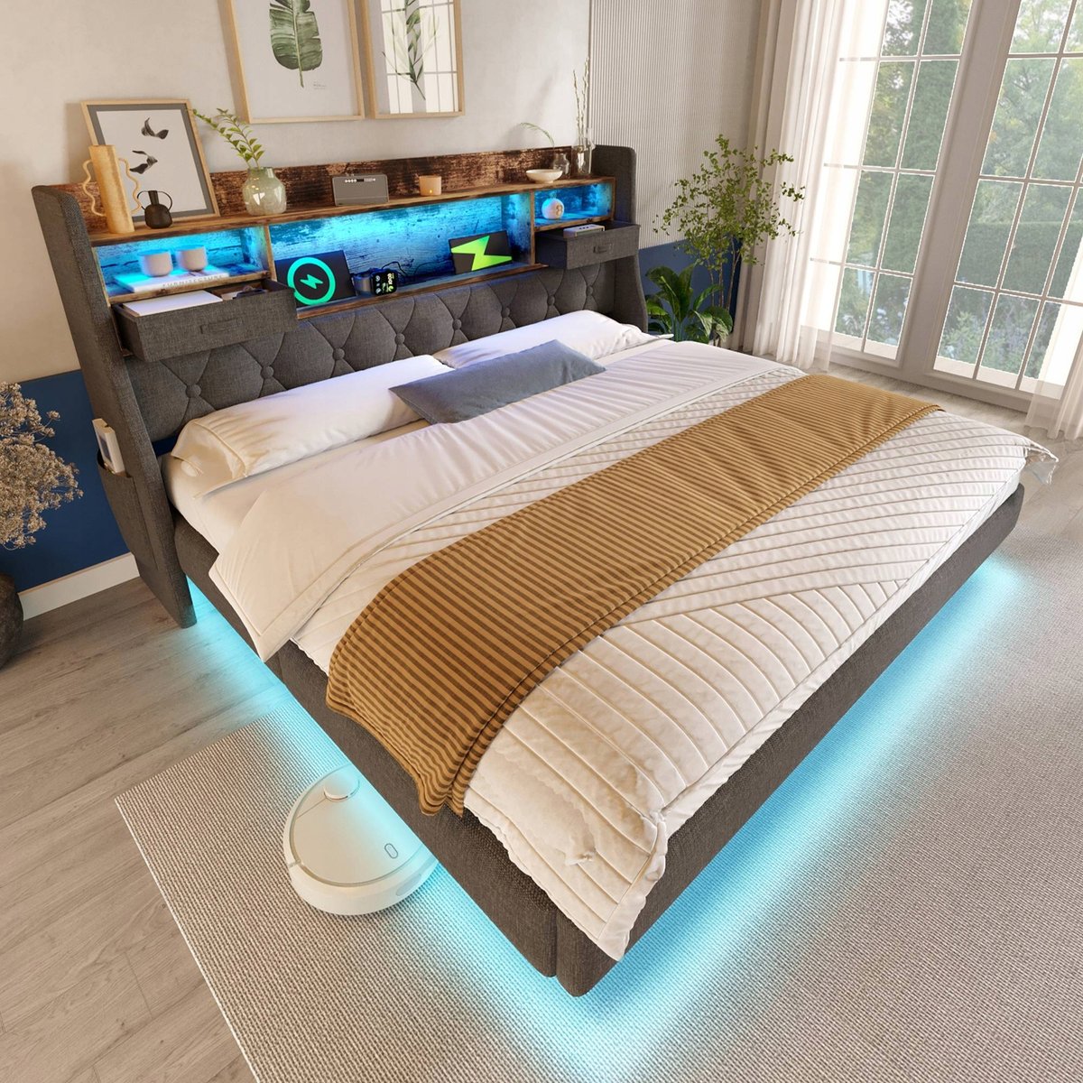 Tapicerowane ko P ywaj ce 160 X 200 Cm ko Podw jne LED USB C tapicerowane-ko-p-ywaj-ce-160-x-200-cm-ko-podw-jne-led-usb-c