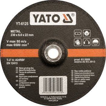 Tarcza do szlifowania metalu YATO 6124, 125x6,0x22 mm YT-6124 - YATO