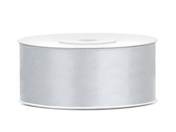 Tasiemka satynowa, srebrny, 25 mm, 25 m - PartyDeco