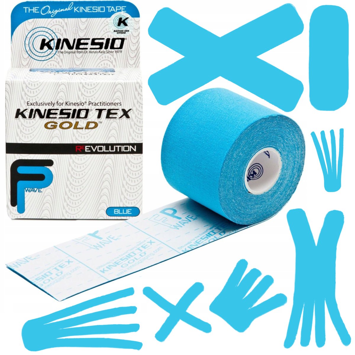 Taśma kinezjologiczna tejp bawełniany kinesiotape niebieski KINESIO FP 5 cm x 5 m