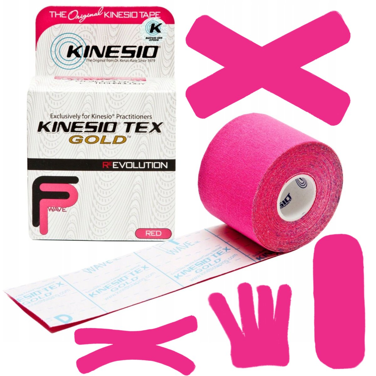Taśma kinezjologiczna tejp bawełniany kinesiotape różowy KINESIO FP 5 cm x 5 m