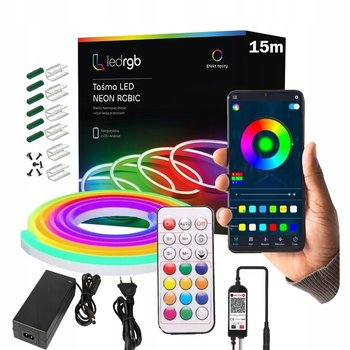 TAŚMA LED 15M (2x7.5m) NEON 5050 RGBIC BLUETOOTH APLIKACJA PILOT TĘCZA 24V - inna (Inny)
