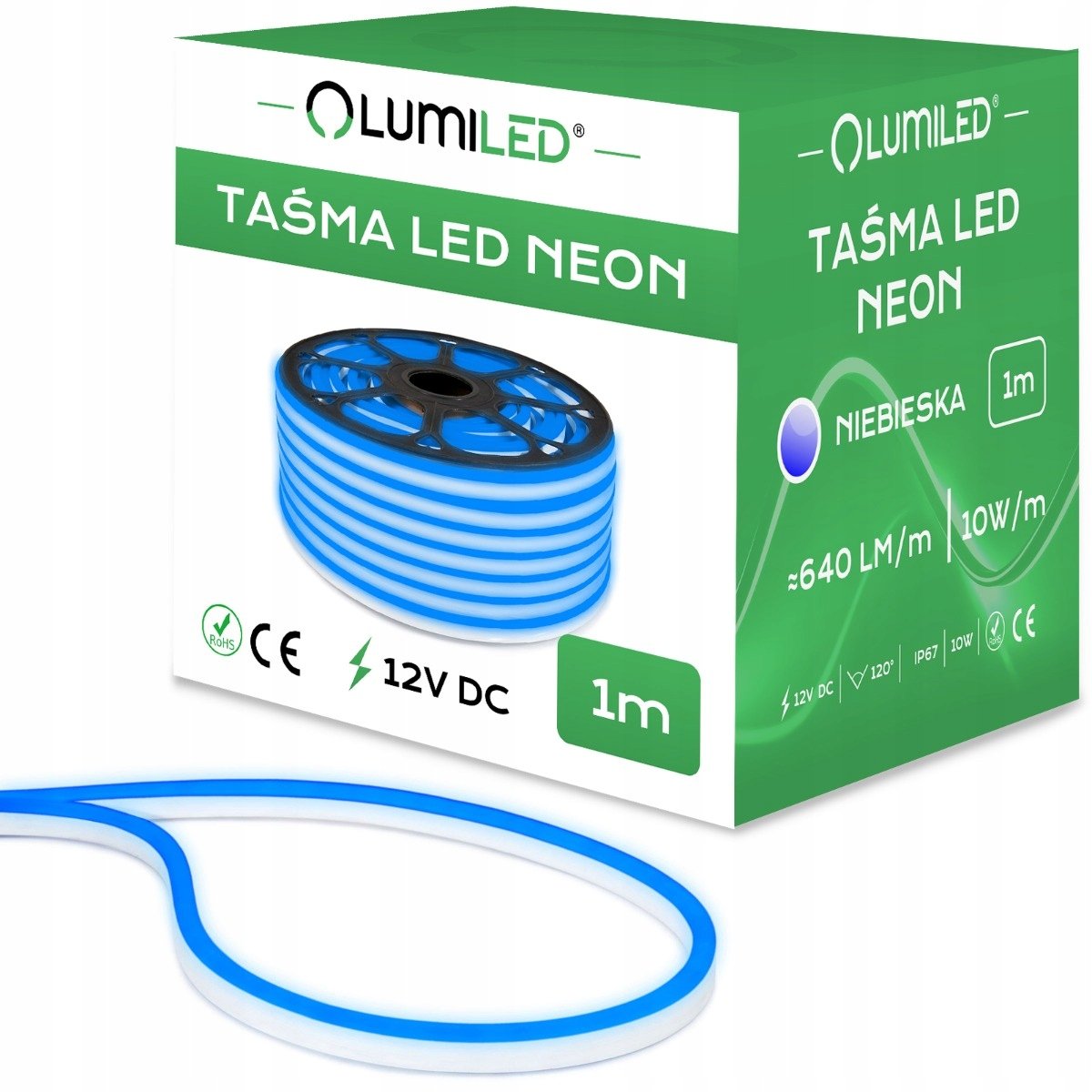 Taśma LED NEON 12V 10W 120LED Niebieska IP67 6x12mm 1m Lumiled ...