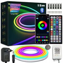 TAŚMA LED NEON 15M (1x15)APLIKACJA BLUETOOTH RGB PILOT IP67 24V WODOODPORNA