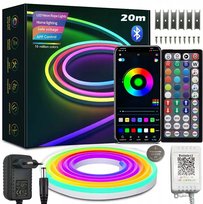 TAŚMA LED NEON 20M (2x10)APLIKACJA BLUETOOTH RGB PILOT IP67 24V WODOODPORNA