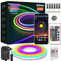 TAŚMA LED NEON 20M (2x10) RGB WIFI TUYA APLIKACJA PILOT IP67 24V WODODPORNA