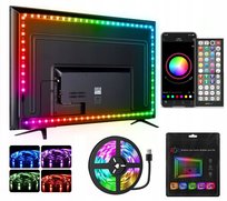 TAŚMA LED RGB 4M PODŚWIETLENIE TV BLUETOOTH REGULACJA JASNOŚCI PILOT USB 5V
