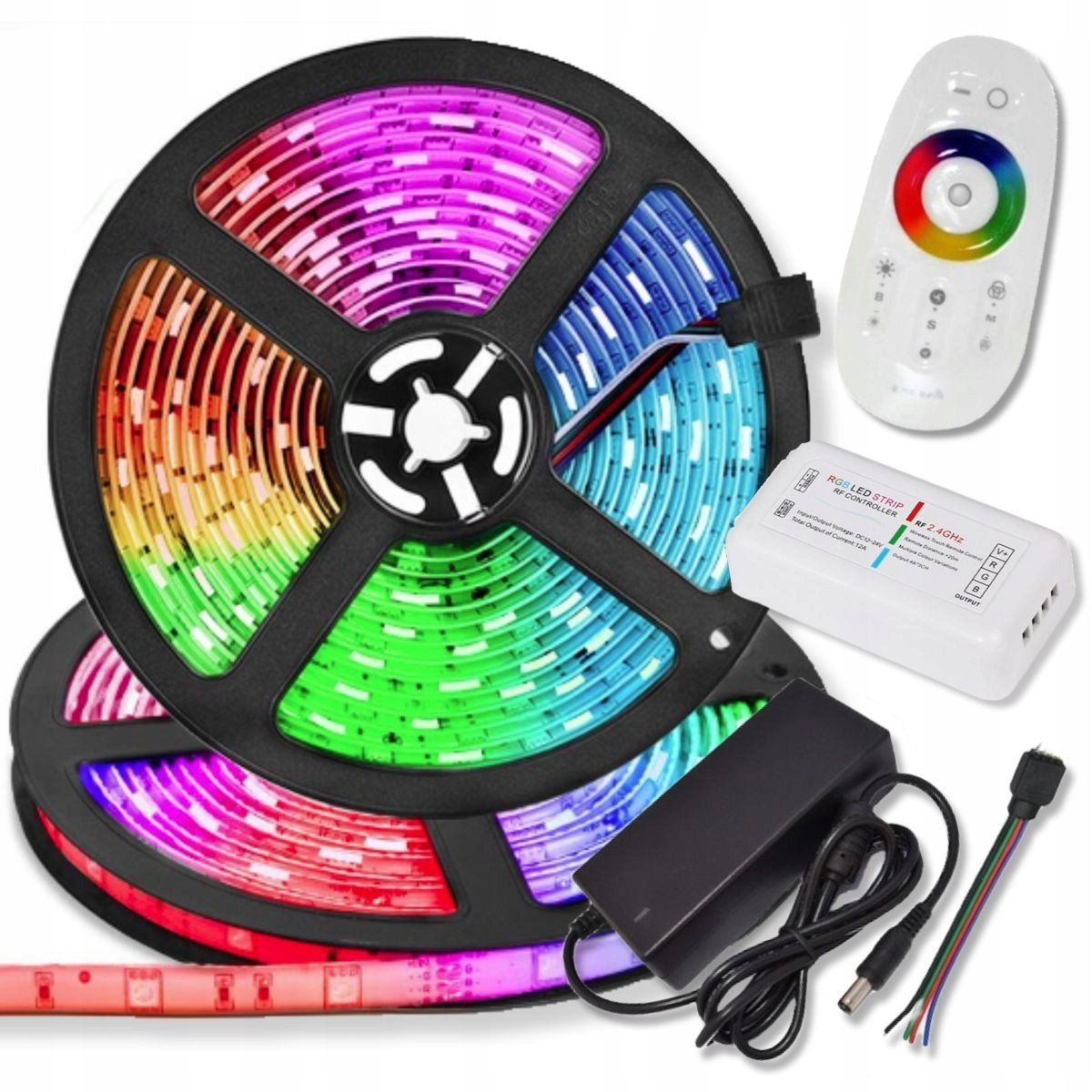 TAŚMA LED RGB + BIAŁY ZESTAW 5m 5050 KOLOROWE NA PILOTA PILOT Z ...