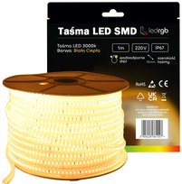 Taśma LED SMD 2835 220V 230V 1m 3000K BIAŁA CIEPŁA WODOODPORNA IP67 10mm