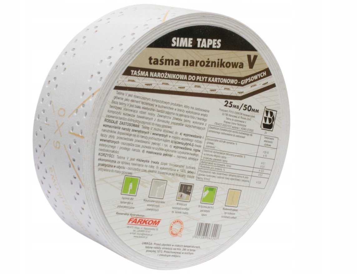 Taśma narożnikowa do płyt karton-gips V-25, 50mm x 25m 1szt. SimeTapes