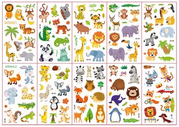 Tatuaż zmywalny tymczasowy zestaw 10 szt. dla dzieci urodziny Zwierzęta ZOO - Inna marka