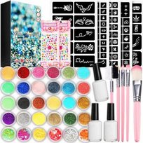 Tatuaże Brokatowe 295szablonów 24 brokatów Cekiny Zestaw dla Dzieci prezent