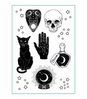 Tatuaże Tymczasowe Boho Tattoo Czarny Kot Czaszka Dłoń Eliksir Magiczne Wzory A4 - Tattoo.008