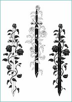 Tatuaże tymczasowe, zmywalne, starożytny miecz otoczony rośliną, format arkusz A4