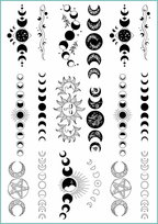 Tatuaże zmywalne tymczasowe mistyczne fazy księżyca, format arkusz A4