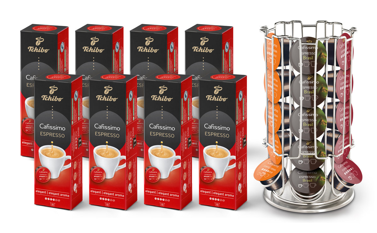Фото - Кава Tchibo , kawa kapsułki Cafissimo Espresso Elegant Aroma + stojak, 80 kapsuł 