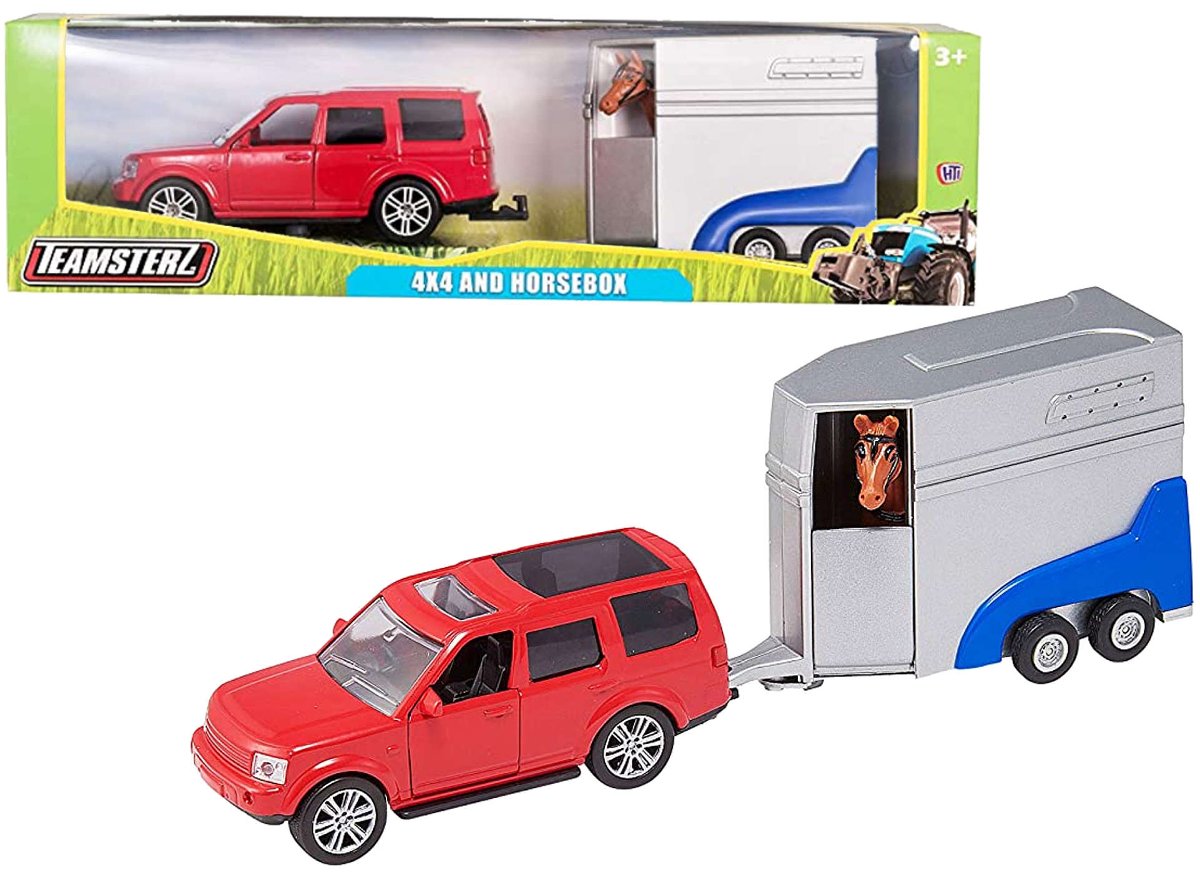 Teamsterz czerwone auto + szara przyczepa z koniem HTI Sklep