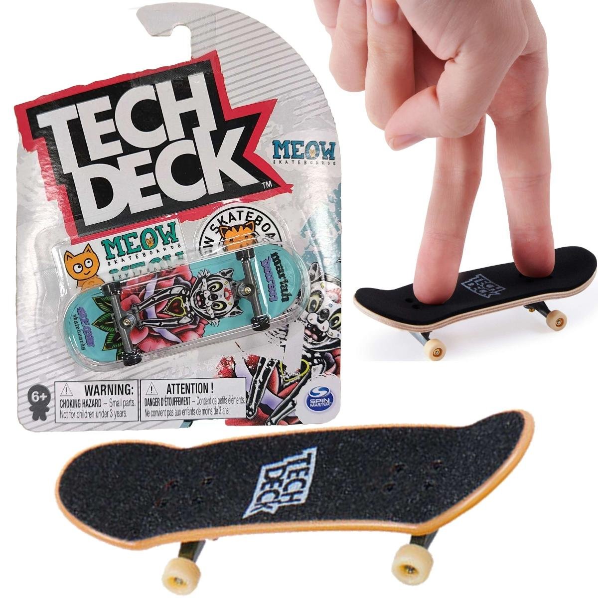 Tech Deck deskorolka fingerboard Meow Biały Kot + naklejki Spin