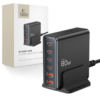 Tech-Protect Dc80W-Gan 6-Port Desktop Charger Pd80W/Qc3.0 Black - Tech-Protect