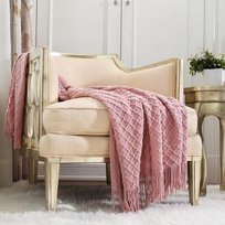 Teksturowany solidny miękki koc na sofę, dzianinowy 152 cm x 127 cm różowy Inna marka