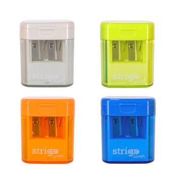 Temperówka do kredek i ołówków na dwie grubości z pojemnikiem Strigo - Strigo