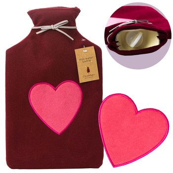 Termofor Duży 1.75L W Pokrowcu W Sweterku Ogrzewacz Na Wodę Serce Bordowy - EDANTI