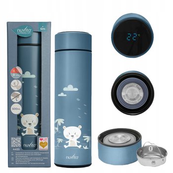 Termos Dla Dzieci Czujnik Temperatury Led Stalowy Niebieski Z Misiem 500Ml - Nuvita