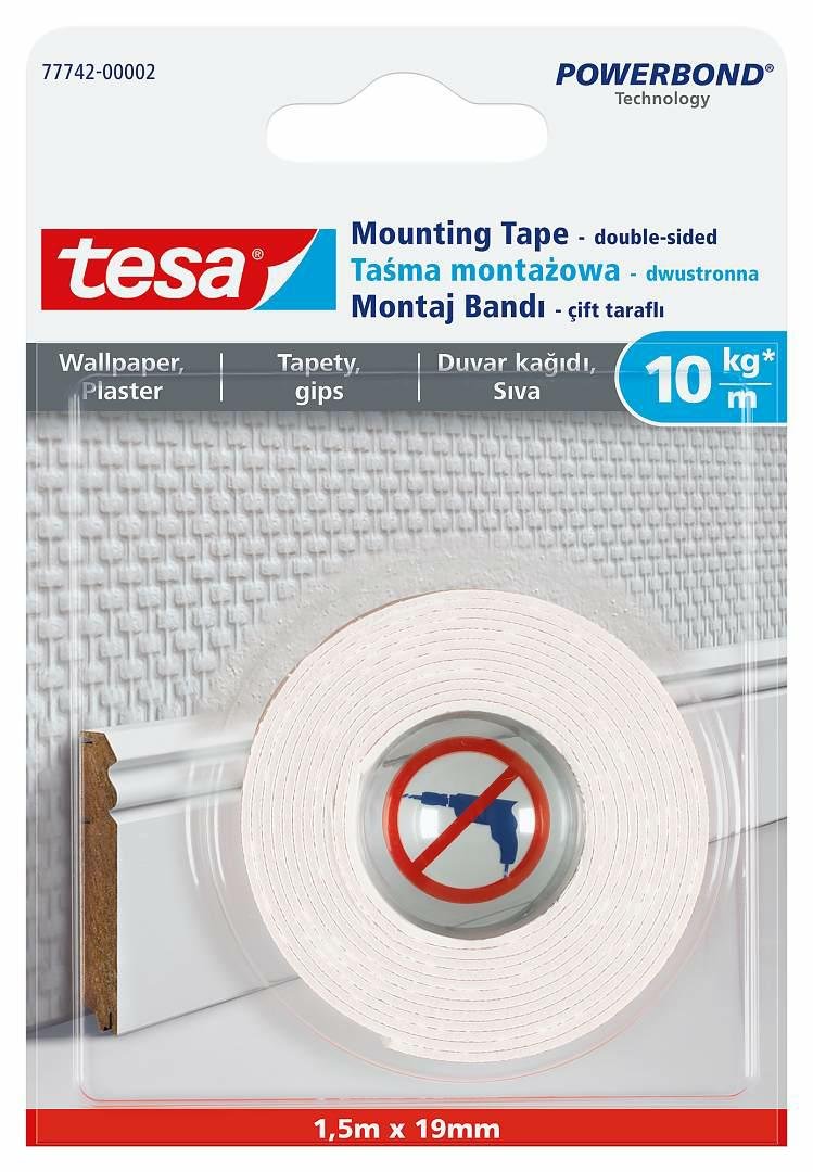 TESA, Taśma Montaż.Do Mocowania Na Tapety 1.5M:19 mm(77742-00007), H7774202